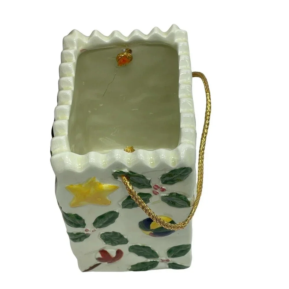 Teddy Bear Dressed As Santa Porcelain Bag Figurine With Box